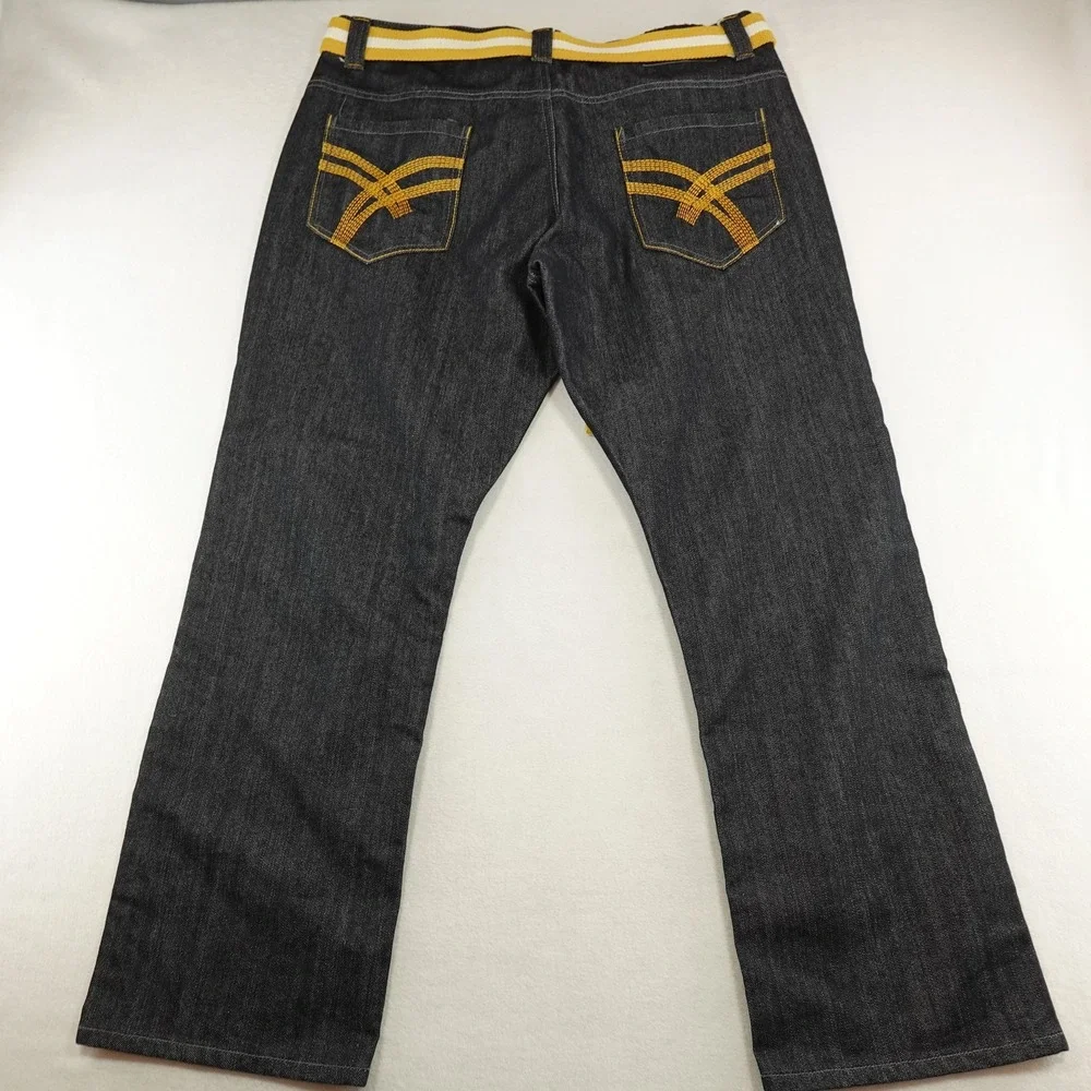 Raw Blue Jeans Mens 38x32 Act 37x30 Black Wide‎ Leg Denim Yellow Belt Grunge